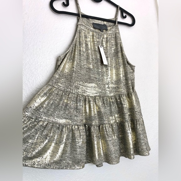 Anthropologie Tops - NWT Anthropologie Sunday in Brooklyn Metallic Gold Tiered Blouse